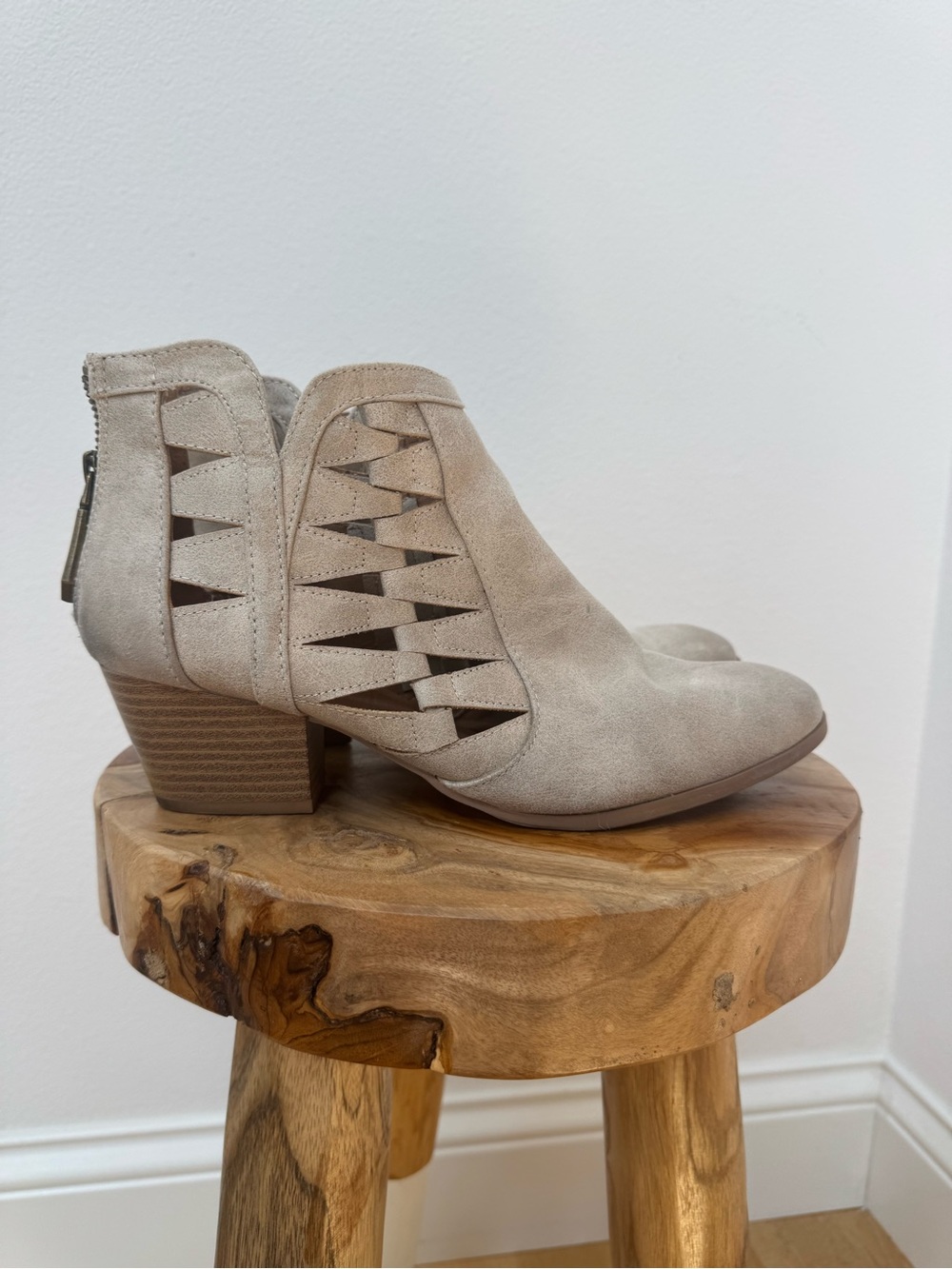 Qupid Taupe Cutout Suede Ankle Booties